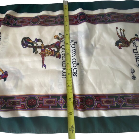 Vtg Book of Kells Irish Green Silk Scarf Celtic Knot Animal Griffins 12" x 52" - Picture 5 of 9